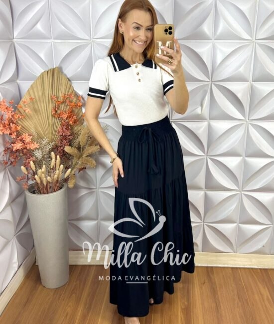 Saia longa Carla - Preta - Milla Chic