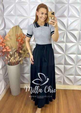 Saia longa Carla - Preta - Milla Chic
