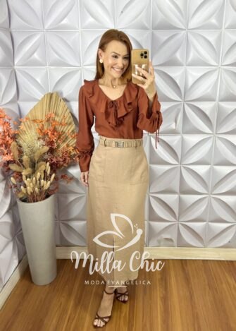 Saia longa Carla - Preta e Branca - Milla Chic