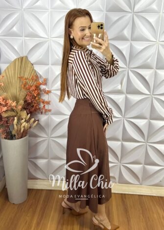 Saia Natifa E Alfaiataria Marrant - Marrom - Milla Chic