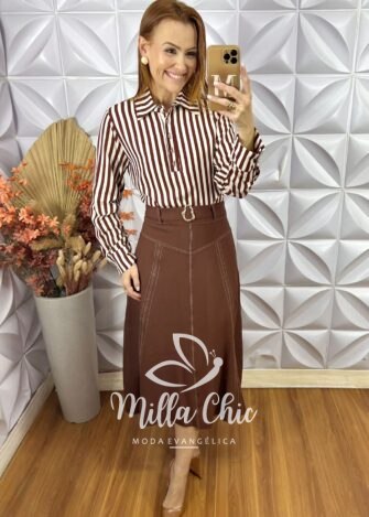 Saia Natifa E Alfaiataria Marrant - Marrom - Milla Chic