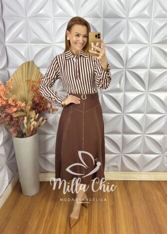 Saia Natifa E Alfaiataria Marrant - Marrom - Milla Chic