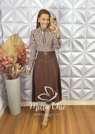 Saia Natifa E Alfaiataria Marrant - Marrom - Milla Chic