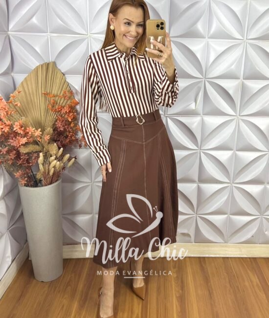 Saia Natifa E Alfaiataria Marrant - Marrom - Milla Chic