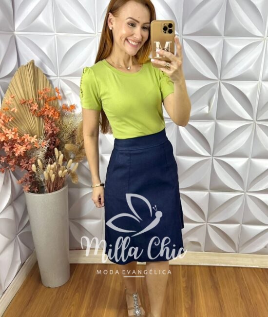Saia Maria Em Bengaline - Azul - Milla Chic
