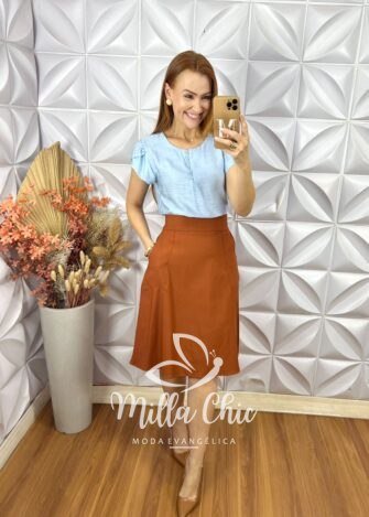 Saia Maria Em Bengaline - Azul - Milla Chic