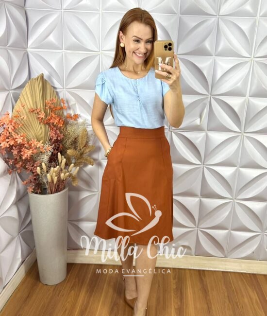 Saia Maria Em Bengaline - Azul - Milla Chic