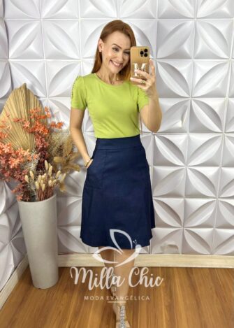 Saia Maria Em Bengaline - Azul - Milla Chic