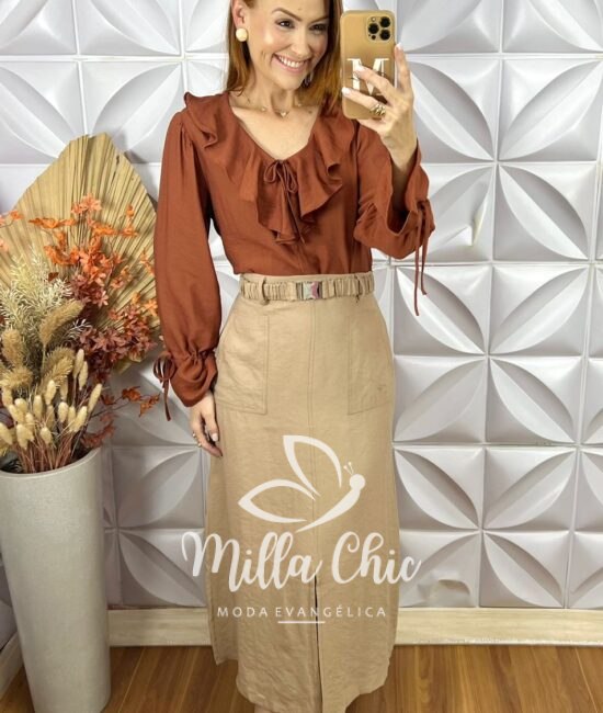 Saia Milka Em Alfaiataria Marrant - Bege - Milla Chic