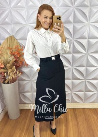 Saia Milka Em Alfaiataria Marrant - Preta - Milla Chic