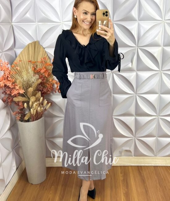 Saia Milka Em Alfaiataria Marrant - Preta - Milla Chic