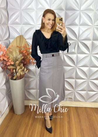 Saia Milka Em Alfaiataria Marrant - Preta - Milla Chic