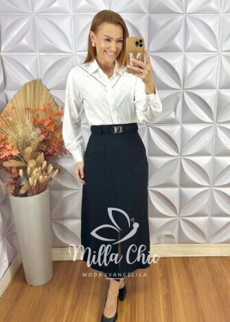 Saia Milka Em Alfaiataria Marrant - Preta - Milla Chic