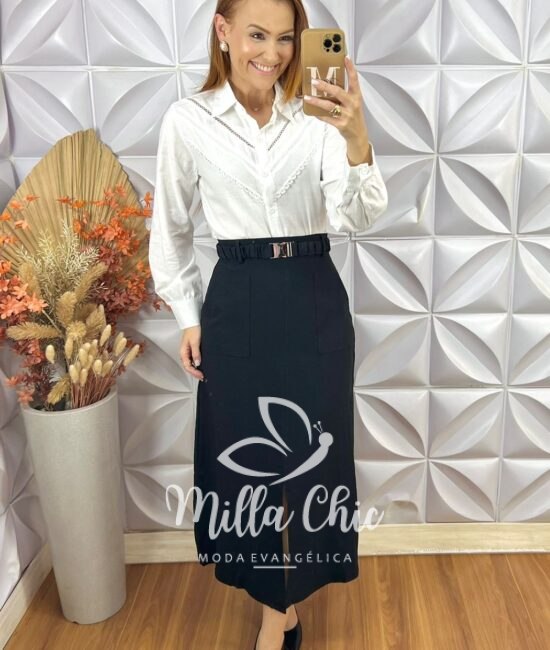 Saia Milka Em Alfaiataria Marrant - Preta - Milla Chic