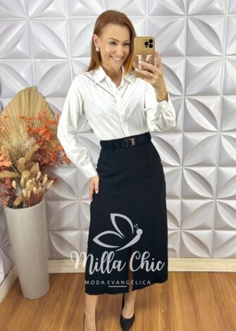 Saia Milka Em Alfaiataria Marrant - Preta - Milla Chic