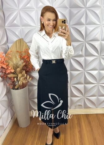 Saia Milka Em Alfaiataria Marrant - Preta - Milla Chic