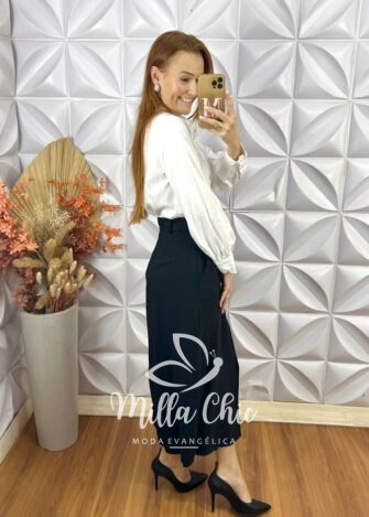 Saia Milka Em Alfaiataria Marrant - Preta - Milla Chic