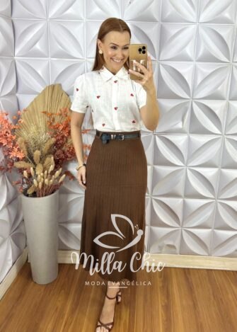 Saia Neide Em Tricot Modal -Marrom - Milla Chic