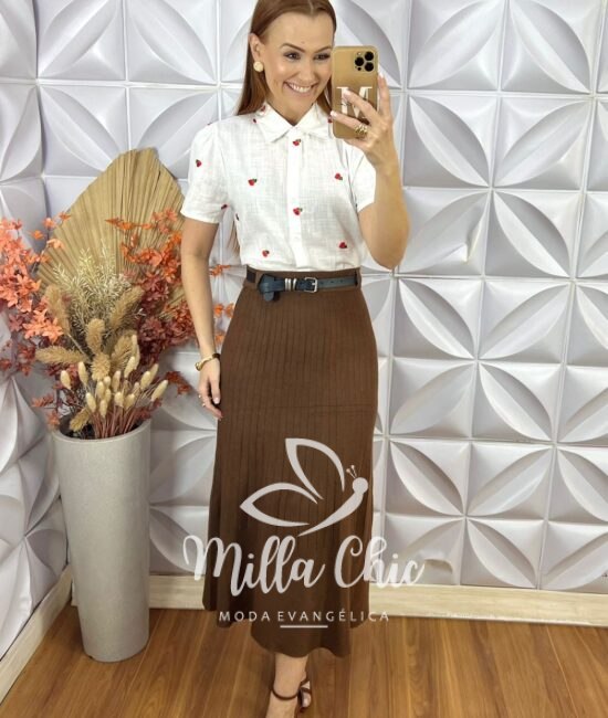 Saia Neide Em Tricot Modal -Marrom - Milla Chic