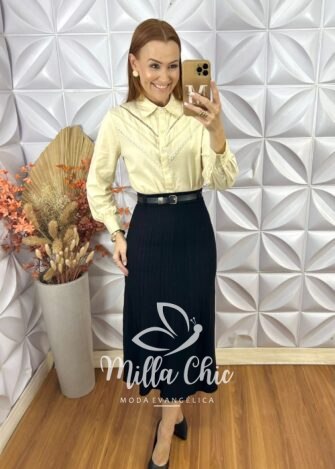 Saia Neide Em Tricot Modal - Preto - Milla Chic