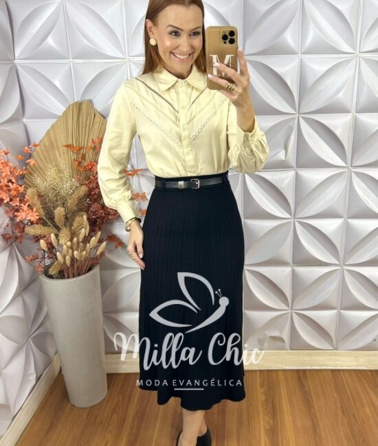 Saia Neide Em Tricot Modal - Preto - Milla Chic