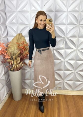 Saia Neide Em Tricot Modal - Rose - Milla Chic
