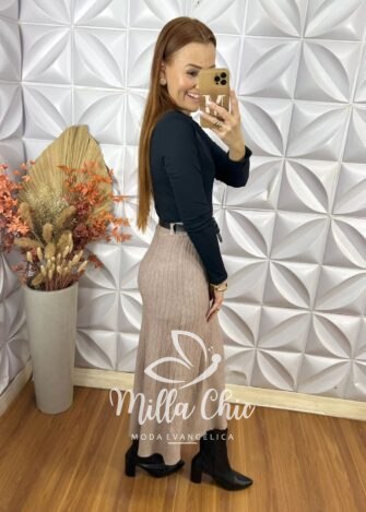 Saia Neide Em Tricot Modal - Rose - Milla Chic