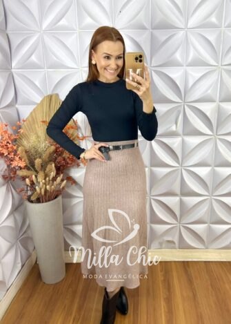 Saia Neide Em Tricot Modal - Rose - Milla Chic