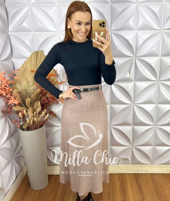 Saia Neide Em Tricot Modal - Rose - Milla Chic