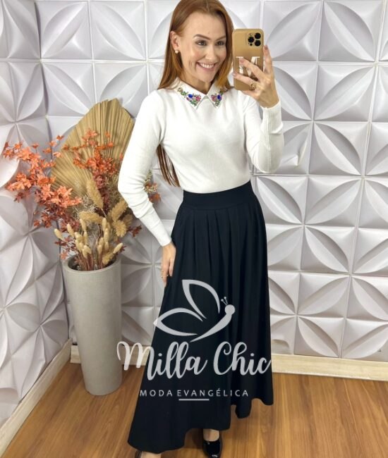 Saia Soraia Em Alfaiataria Marrant - Preto - Milla Chic
