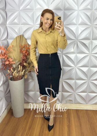 Saia Vera Em Cotelê - Preta - Milla Chic