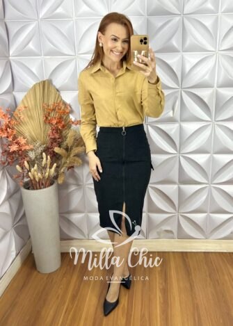 Saia Vera Em Cotelê - Preta - Milla Chic
