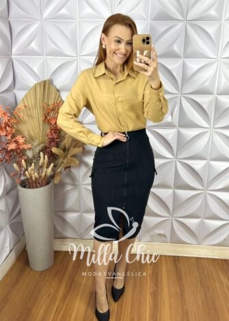 Saia Vera Em Cotelê - Preta - Milla Chic