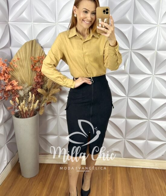 Saia Vera Em Cotelê - Preta - Milla Chic