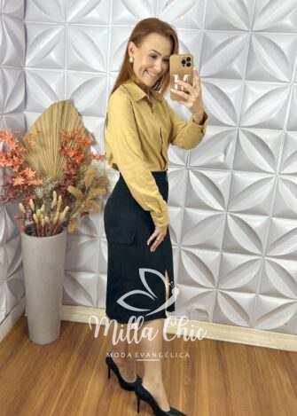 Saia Vera Em Cotelê - Preta - Milla Chic