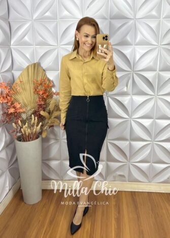 Saia Vera Em Cotelê - Preta - Milla Chic