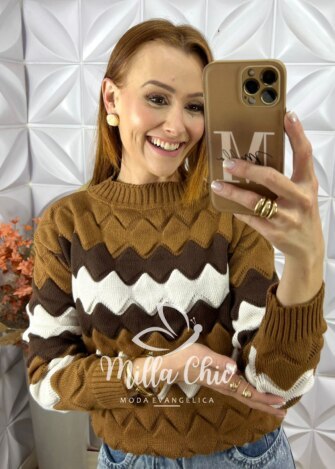 Suéter Em Tricot Flávia - Azul - Milla Chic