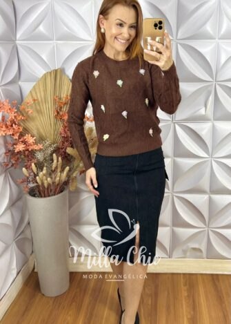 Suéter Em Tricot Flávia - Branco - Milla Chic