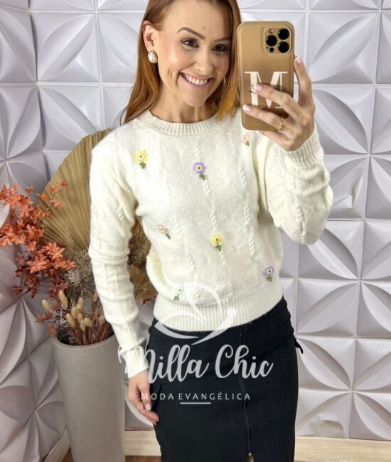 Suéter Em Tricot Flávia - Branco - Milla Chic