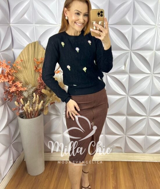 Suéter Em Tricot Flávia -Marsala - Milla Chic