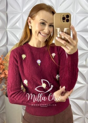 Suéter Em Tricot Flávia -Marsala - Milla Chic