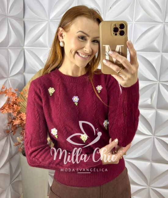Suéter Em Tricot Flávia -Marsala - Milla Chic