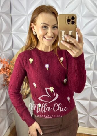 Suéter Em Tricot Flávia -Marsala - Milla Chic