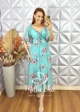 Vestido Beatriz Em Chifon - Azul - Milla Chic