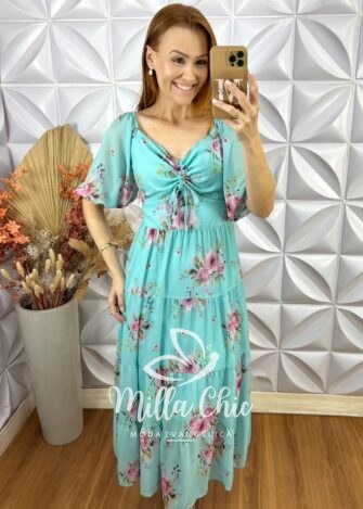 Vestido Beatriz Em Chifon - Azul - Milla Chic