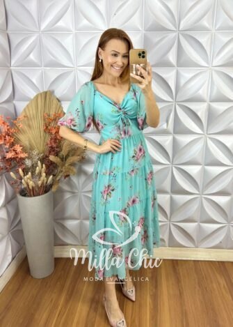 Vestido Beatriz Em Chifon - Azul - Milla Chic