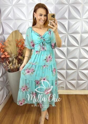 Vestido Beatriz Em Chifon - Azul - Milla Chic
