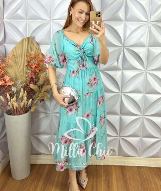 Vestido Beatriz Em Chifon - Azul - Milla Chic