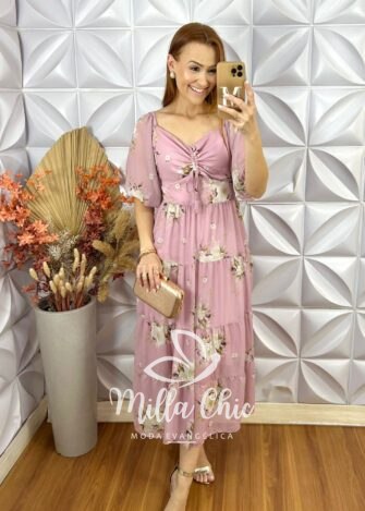 Vestido Beatriz Em Chifon - Rose - Milla Chic