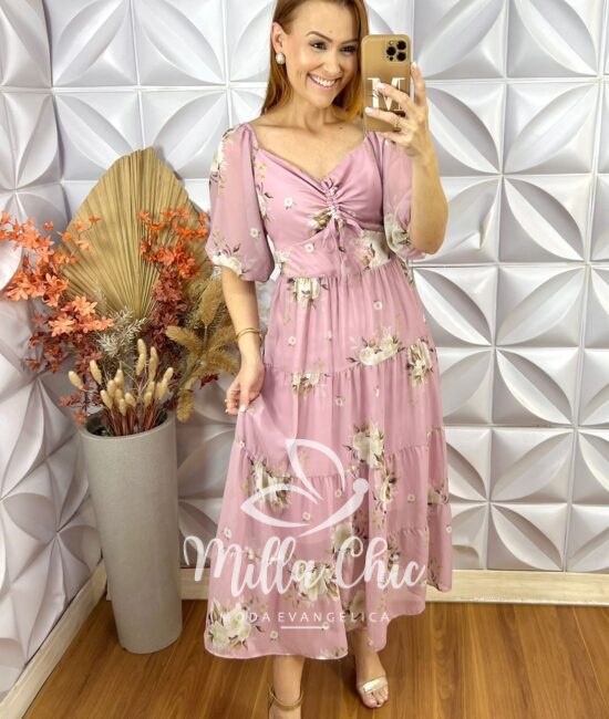 Vestido Beatriz Em Chifon - Rose - Milla Chic